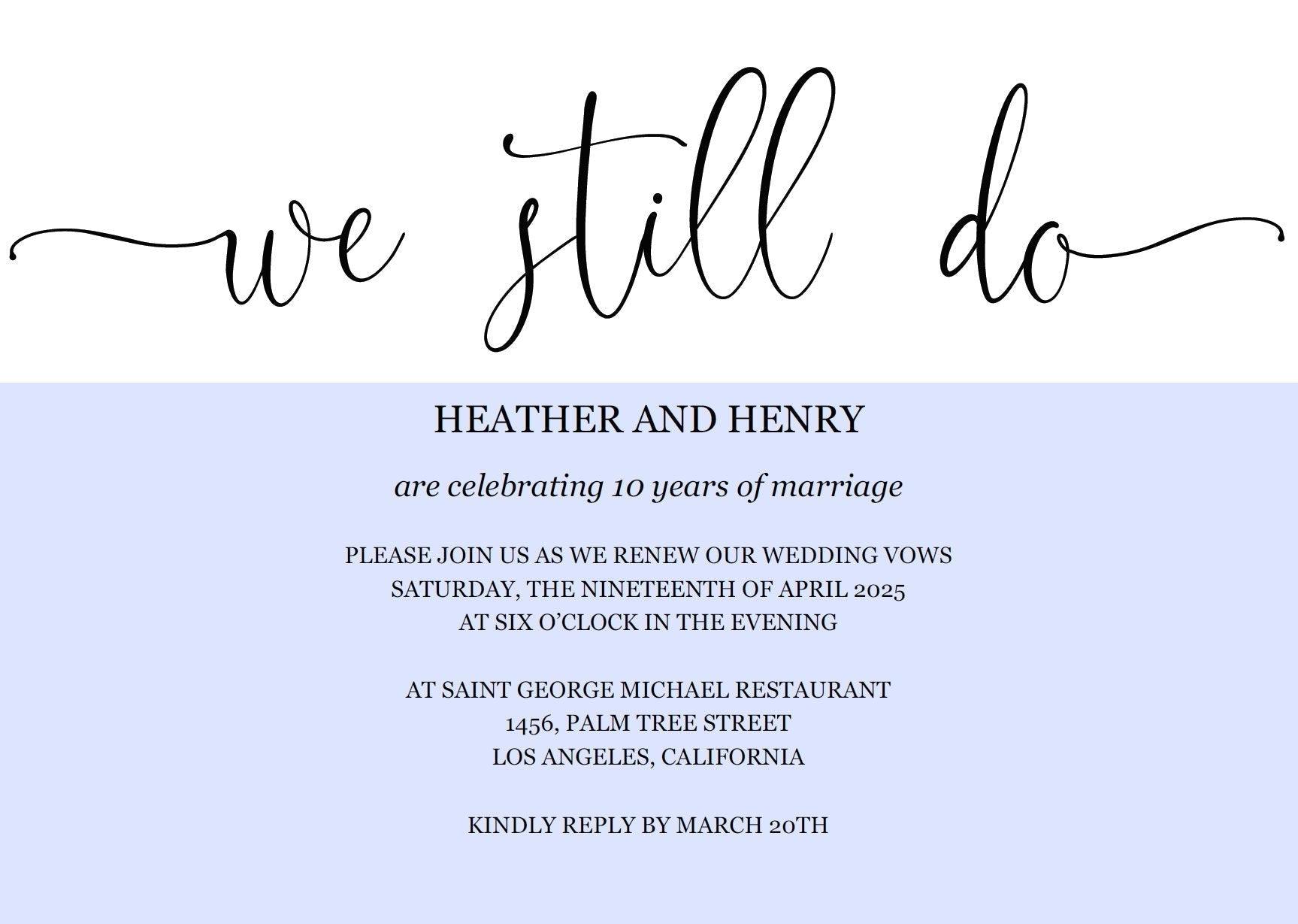We Still Do Invite, Wedding Anniversary, Vow Renewal Invite, Anniversary Party, Renew Vows, Wedding Invitation, We Still Do - Heather - SAVVY PAPER CO