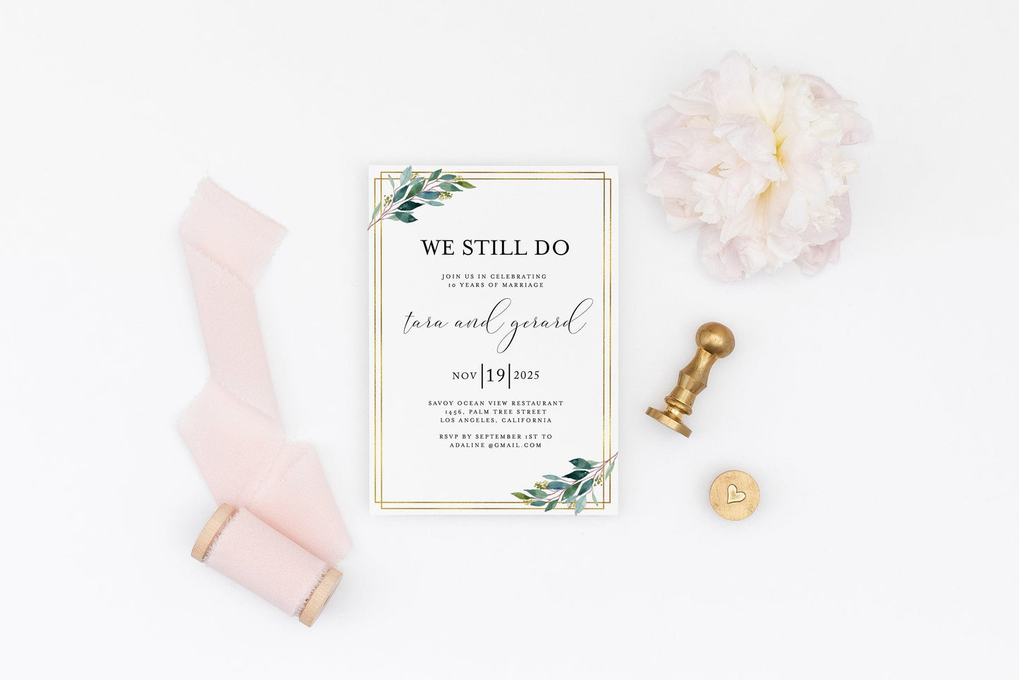 We Still Do Invite Wedding Anniversary Vow Renewal Invite Party Renew Vows Wedding Invitation Gold Greenery - Tara - SAVVY PAPER CO