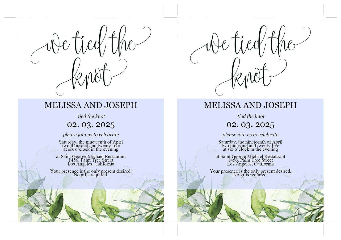 We tied the knot Wedding Invitation Template, Editable,Printable, Calligraphy,Greenery,Wedding Announcement,Elopement,we eloped - Melissa - SAVVY PAPER CO