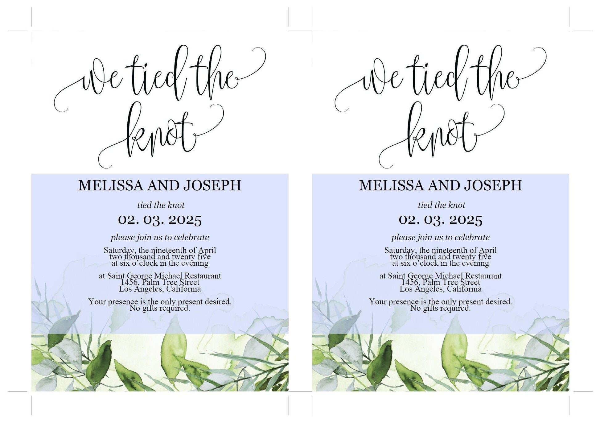 We tied the knot Wedding Invitation Template, Editable,Printable, Calligraphy,Greenery,Wedding Announcement,Elopement,we eloped - Melissa - SAVVY PAPER CO