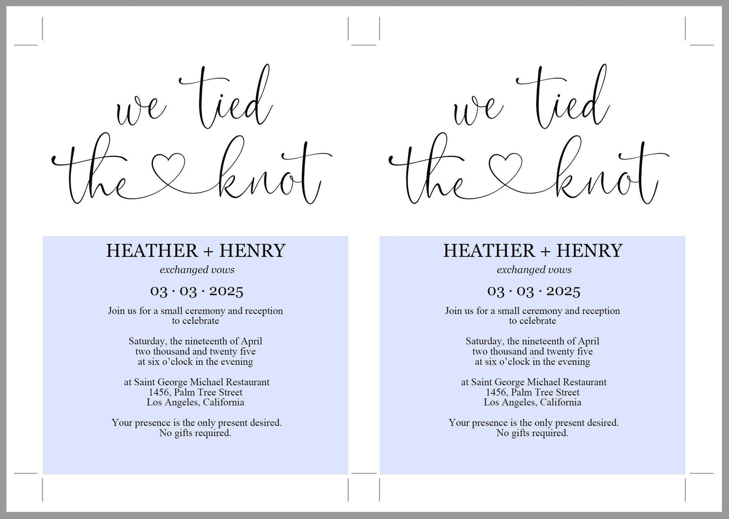 We tied the knot Wedding Invitation Template, Editable,Printable, Calligraphy, Heart, Wedding Announcement, Elopement, we eloped - Heather - SAVVY PAPER CO
