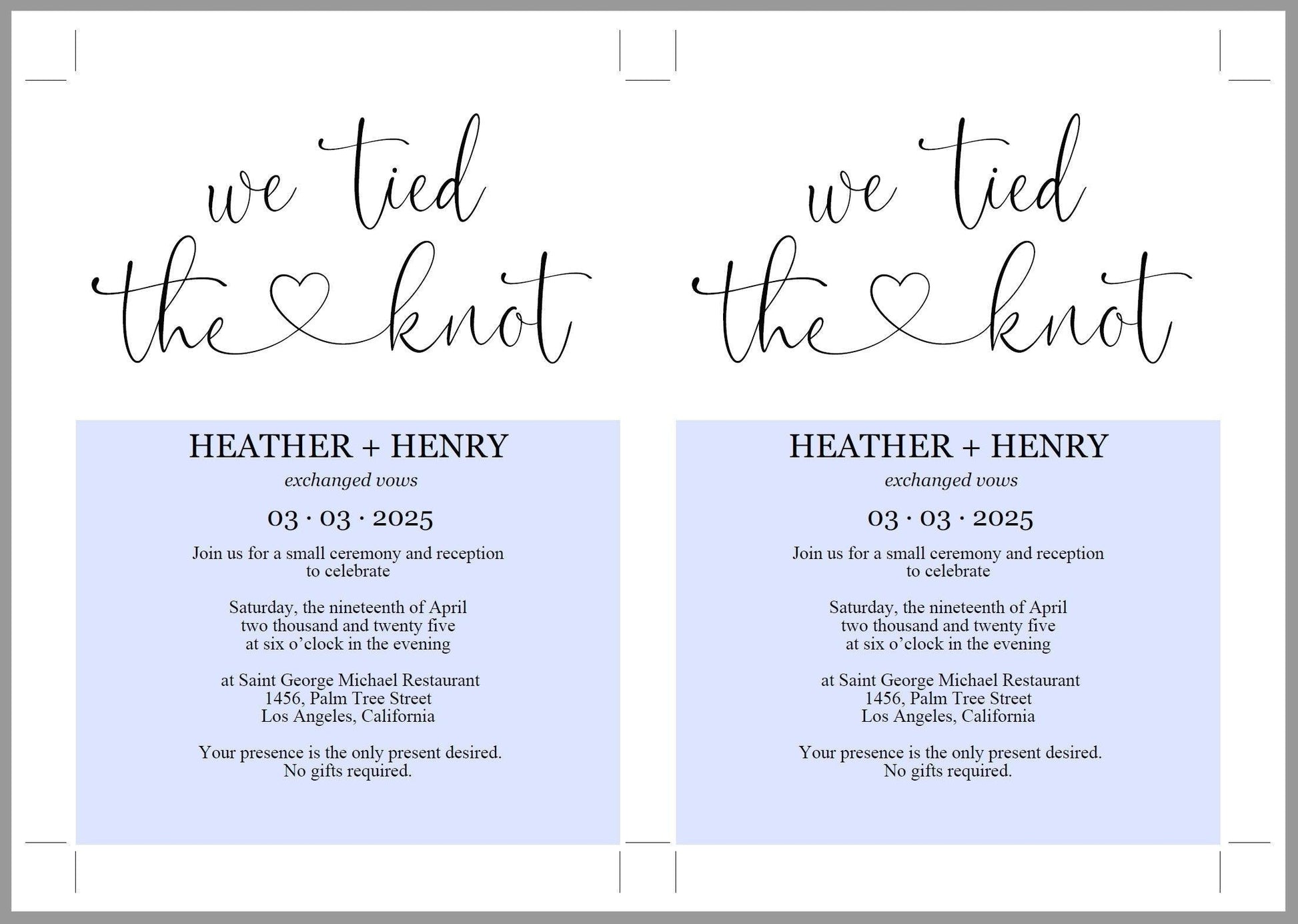 We tied the knot Wedding Invitation Template, Editable,Printable, Calligraphy, Heart, Wedding Announcement, Elopement, we eloped - Heather - SAVVY PAPER CO