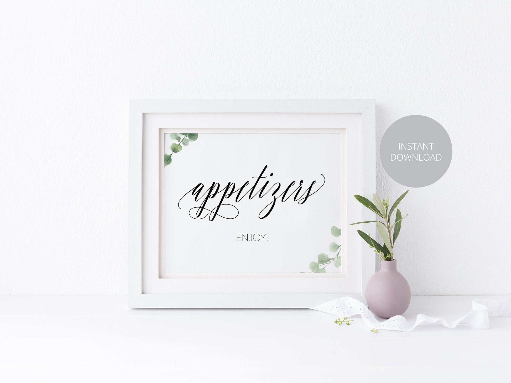 Wedding Appetizers Sign, Reception Signs, Party Food Sign, Food Buffet, Instant Download, Wedding Decor, Wedding Printable, Greenery Rustic - SAVVY PAPER CO