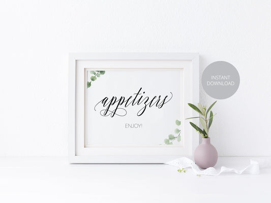 Wedding Appetizers Sign, Reception Signs, Party Food Sign, Food Buffet, Instant Download, Wedding Decor, Wedding Printable, Greenery Rustic - SAVVY PAPER CO