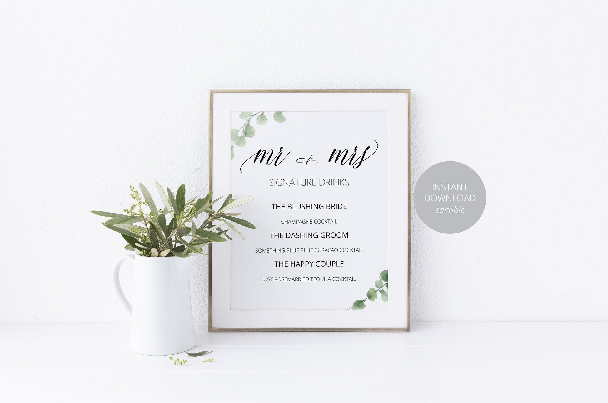 Wedding Bar Sign, Wedding Drink Sign, Bar Menu, DIY, Wedding signs, Mr and Mrs Drinks, Template, Instant Download, Wedding Decor - SAVVY PAPER CO