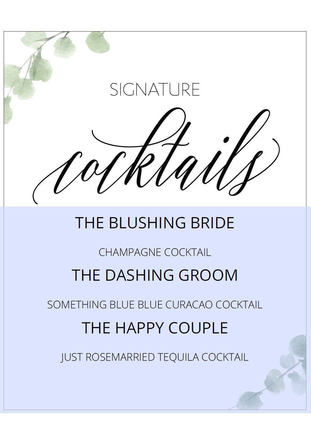 Wedding Bar Sign, Wedding Drink Sign, Bar Menu, DIY, Wedding signs, Signature Cocktails, Template, Instant Download, Wedding Decor - SAVVY PAPER CO