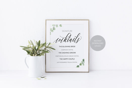 Wedding Bar Sign, Wedding Drink Sign, Bar Menu, DIY, Wedding signs, Signature Cocktails, Template, Instant Download, Wedding Decor - SAVVY PAPER CO