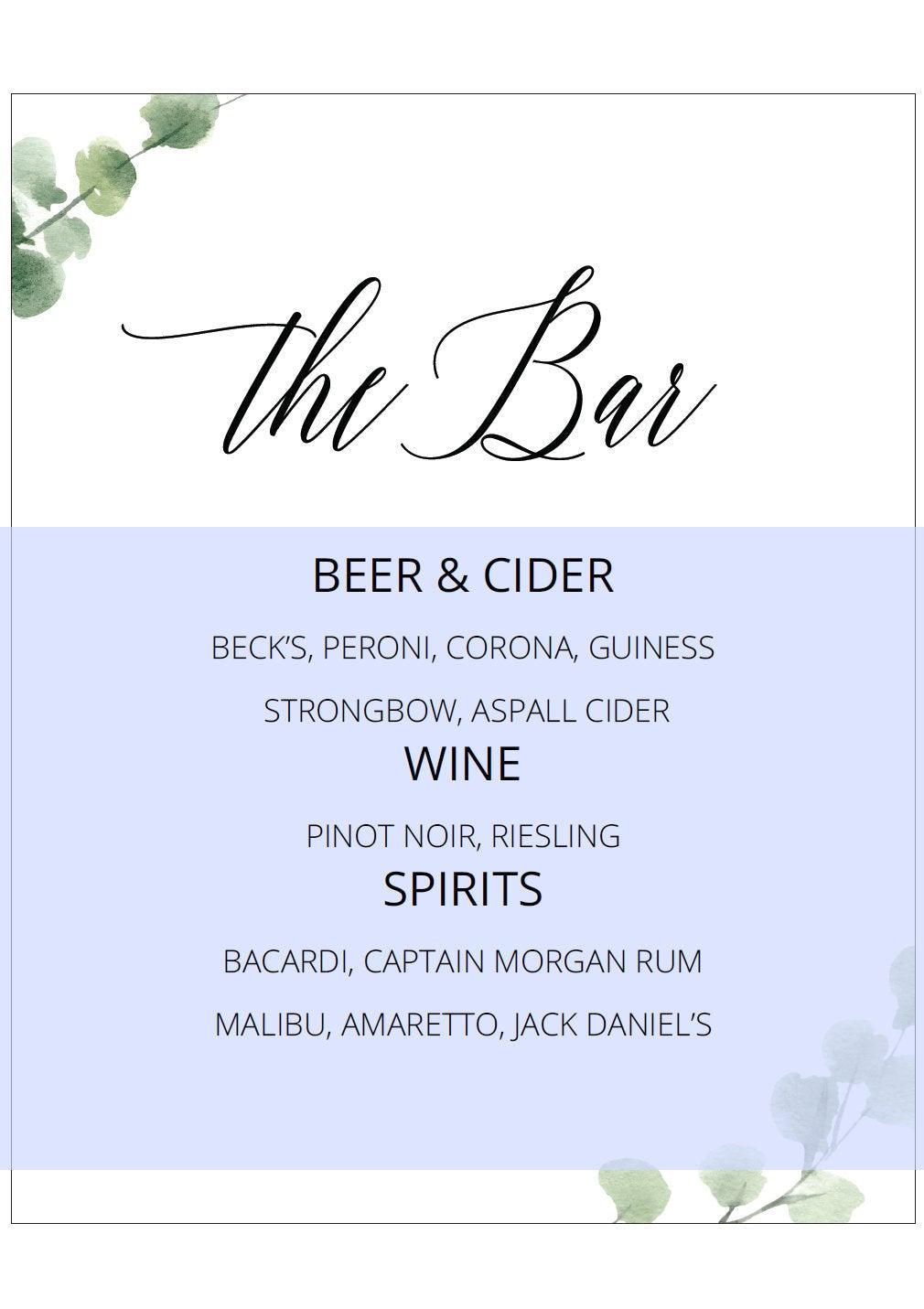 Wedding Bar Sign, Wedding Drink Sign, Bar Menu, DIY, Wedding signs, Signature Drinks, Drink, Template, Instant Download, Wedding Decor - SAVVY PAPER CO