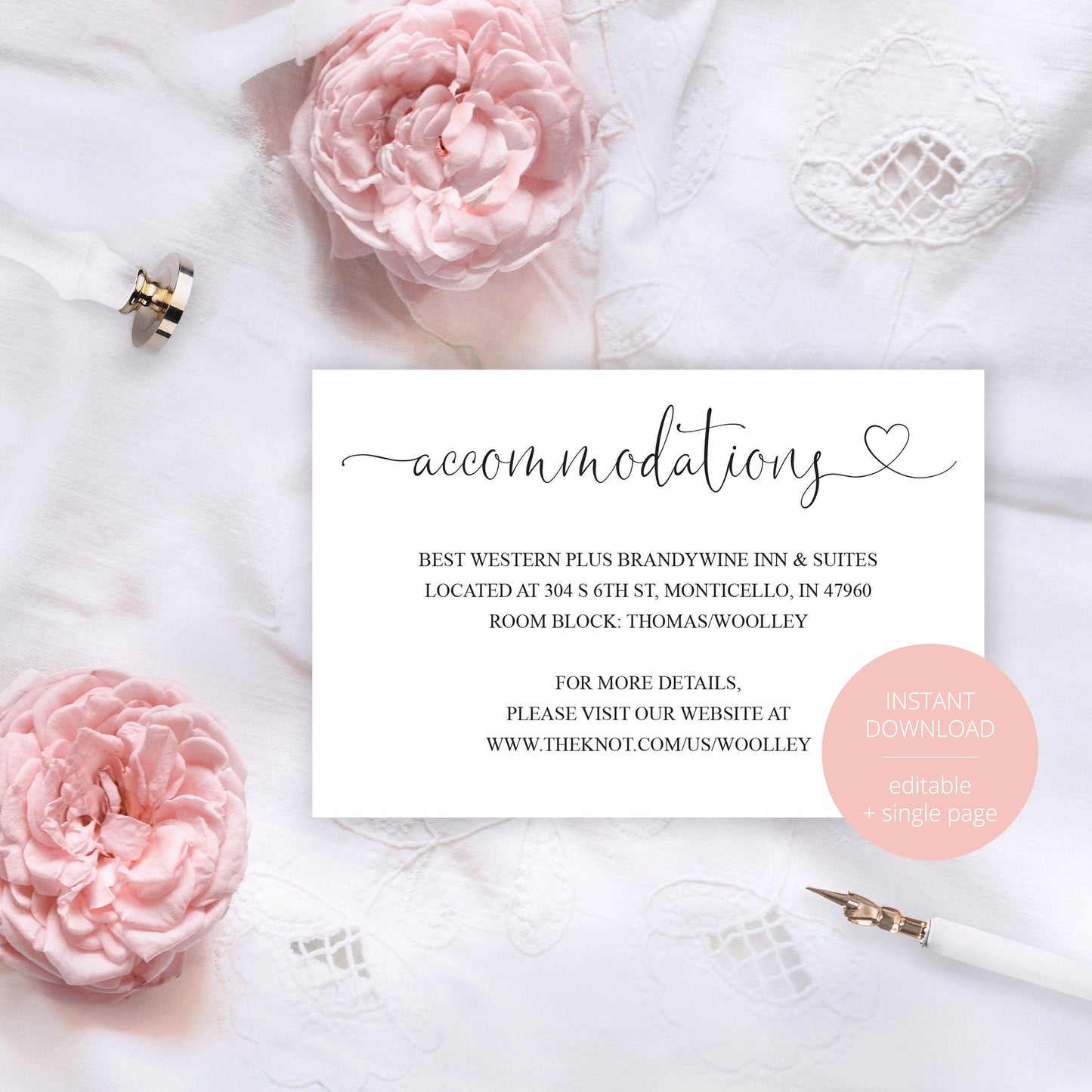 Wedding Details Card Template, Instant Download, Information Card, Wedding Info Card, Accommodations Card, Directions Card - Heather - SAVVY PAPER CO