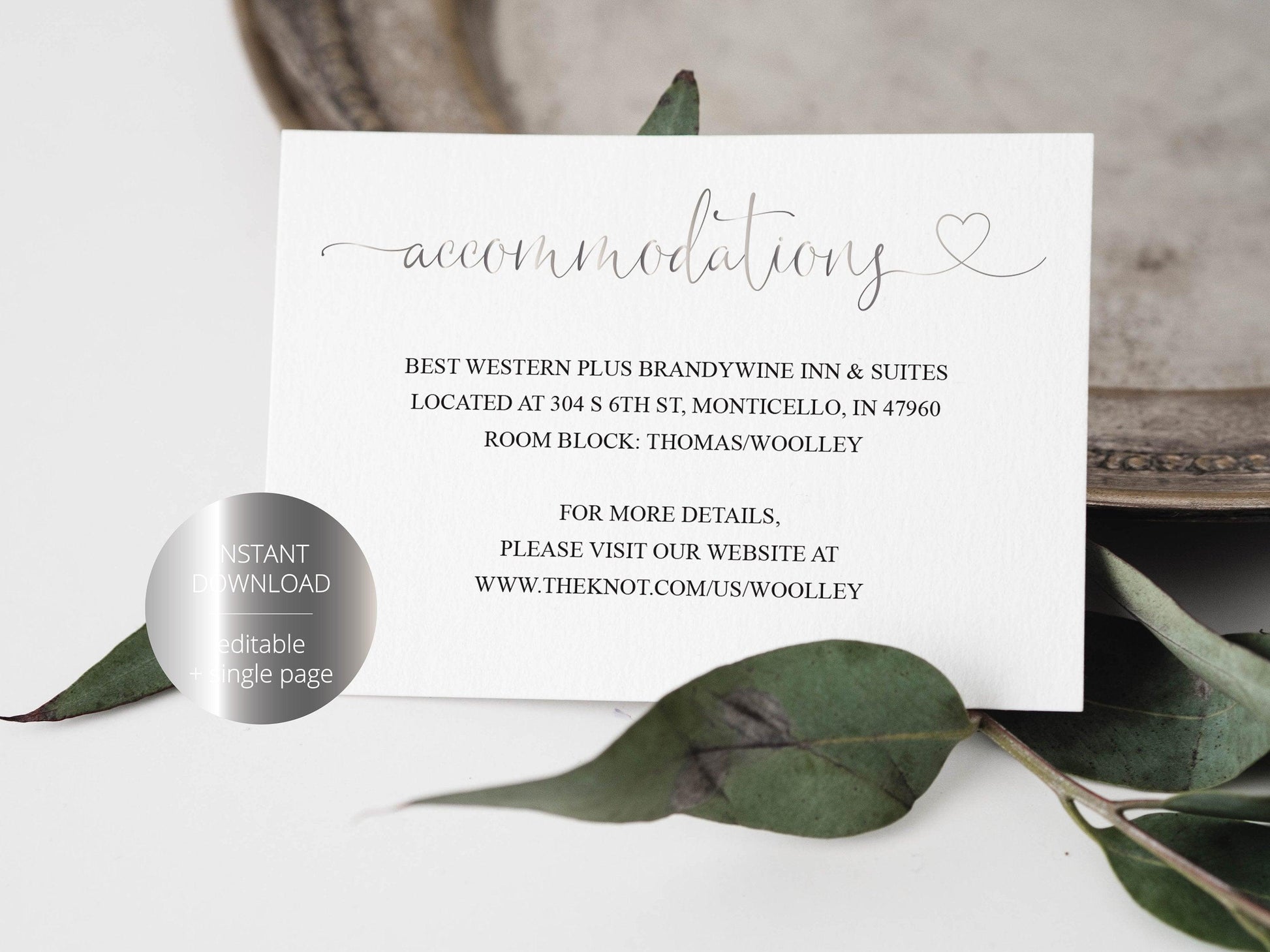 Wedding Details Card Template, Instant Download, Information Card, Wedding Info Card, Accommodations Card, Directions Card, Silver - Heather - SAVVY PAPER CO