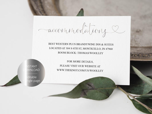 Wedding Details Card Template, Instant Download, Information Card, Wedding Info Card, Accommodations Card, Directions Card, Silver - Heather - SAVVY PAPER CO