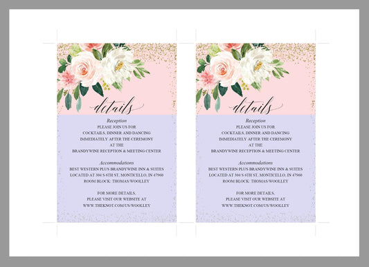 Wedding Details Card Template, Instant Download, Information Card, Wedding Info Card, Blush Wedding,Details Template, Floral - ELOISE - SAVVY PAPER CO