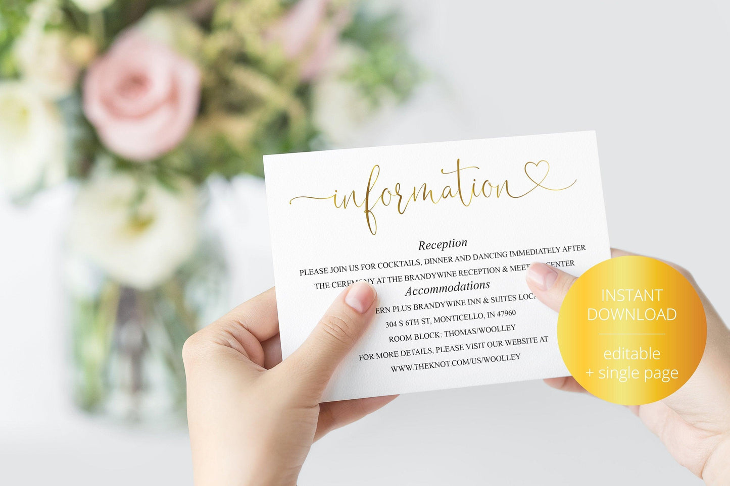 Wedding Details Card Template, Instant Download, Information Card, Wedding Info Card, Calligraphy, Details Template, Gold - Heather - SAVVY PAPER CO