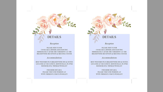 Wedding Details Card Template, Instant Download, Information Card, Wedding Info Card,Details Template, Floral, Blush - KATHERINE - SAVVY PAPER CO