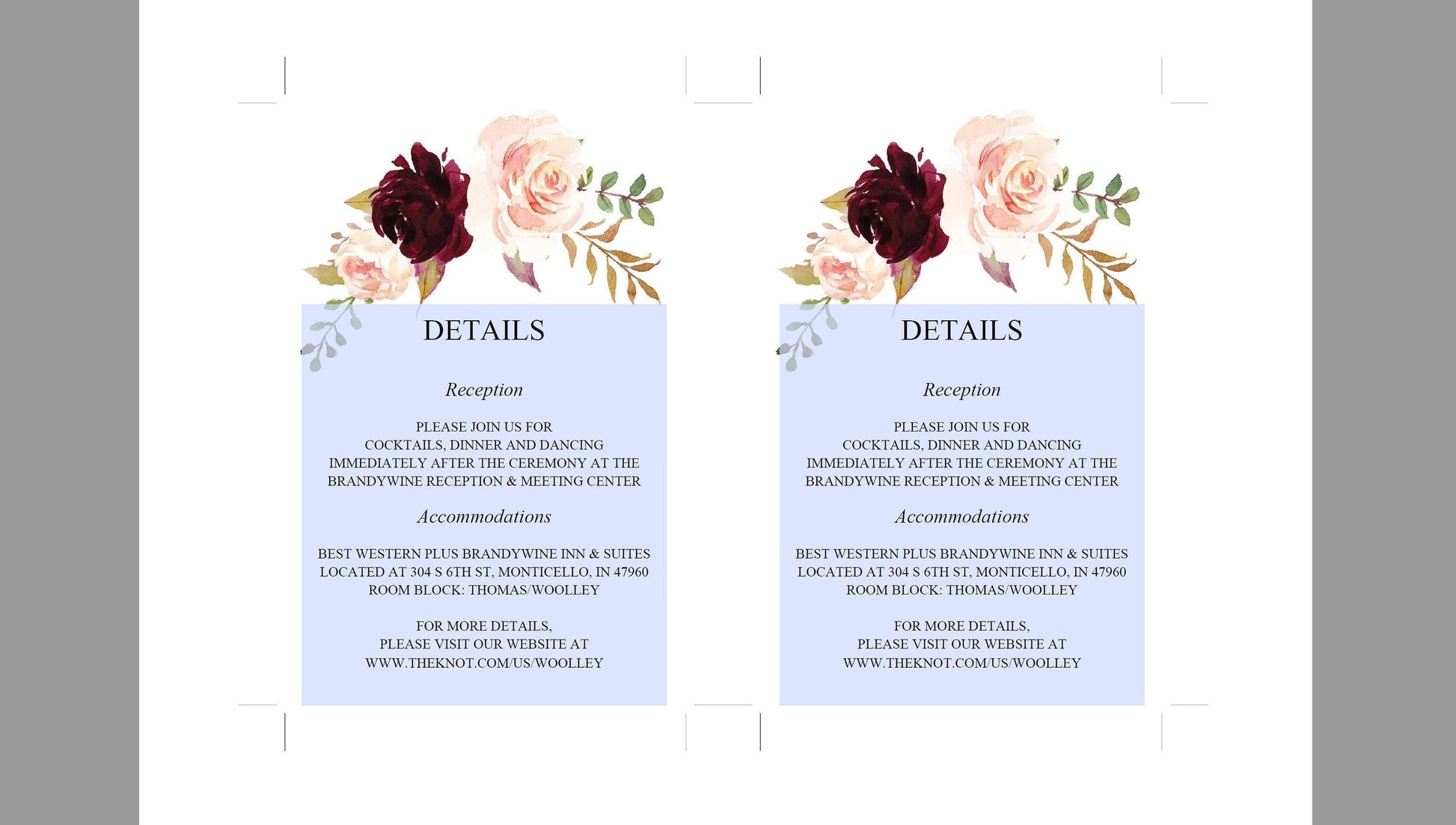 Wedding Details Card Template, Instant Download, Information Card, Wedding Info Card,Details Template, Floral, Burgundy - KATHERINE - SAVVY PAPER CO