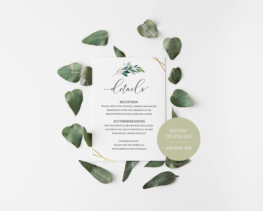 Wedding Details Card Template, Instant Download, Information Card, Wedding Info Card, Gold Wedding,Details Template, Geometric - TARA - SAVVY PAPER CO