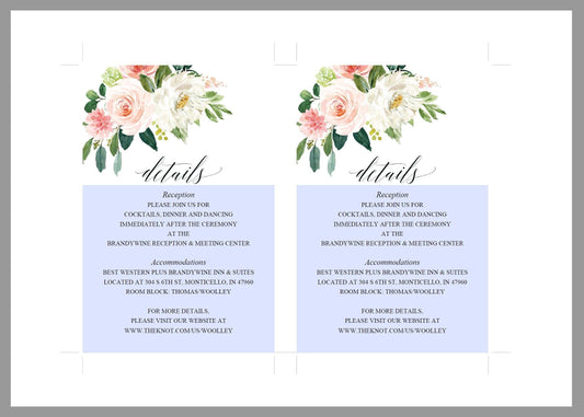 Wedding Details Card Template, Instant Download, Information Card, Wedding Info Card, Greenery Wedding,Details Template, Floral - ELOISE - SAVVY PAPER CO
