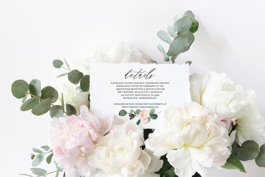 Wedding Details Card Template Instant Download Information Card Wedding Info Card Greenery Wedding Details Template - Scarlett