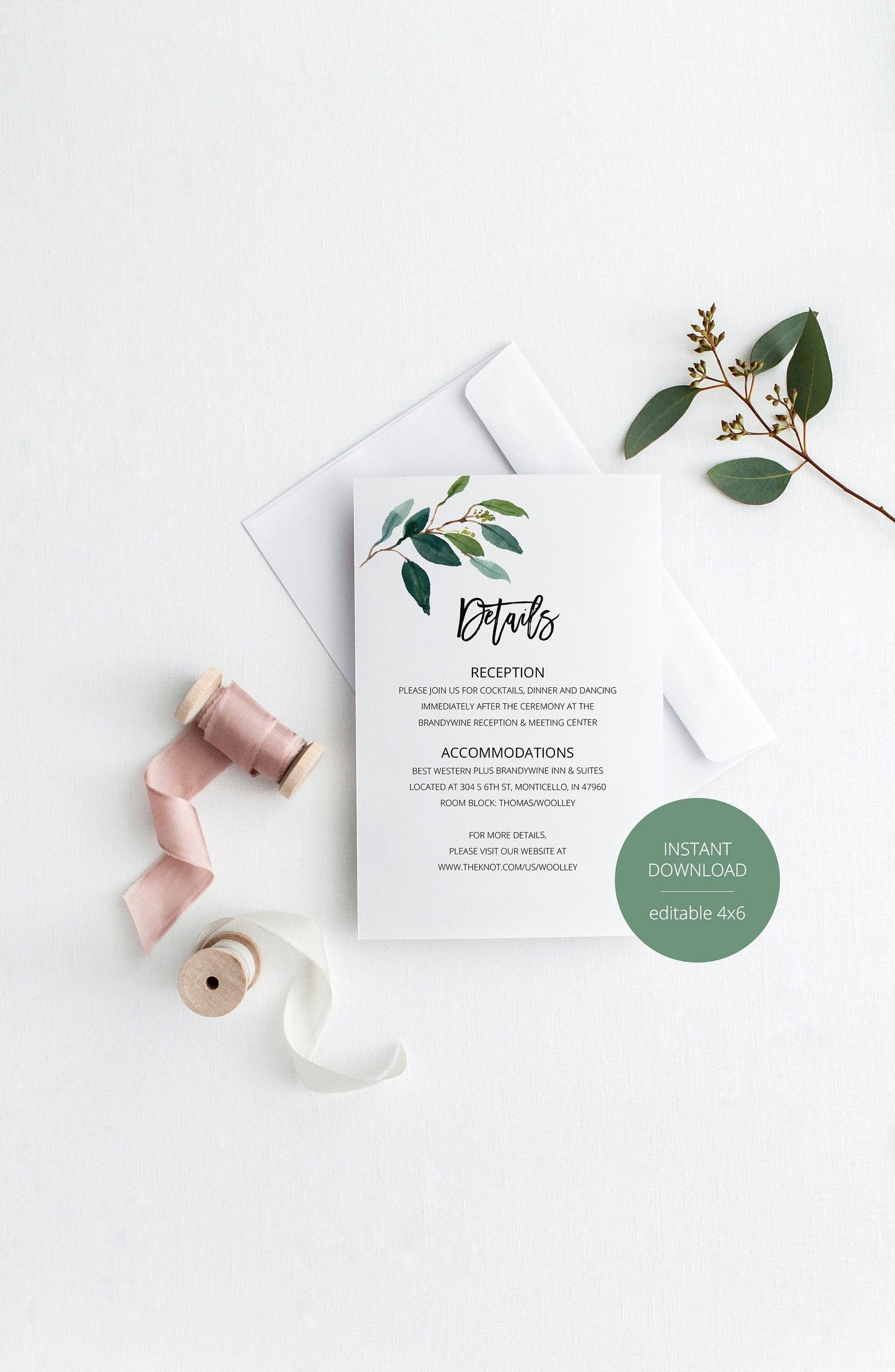 Wedding Details Card Template, Instant Download, Information Card, Wedding Info Card, Nature Wedding, Details Template, Rustic - Anna - SAVVY PAPER CO