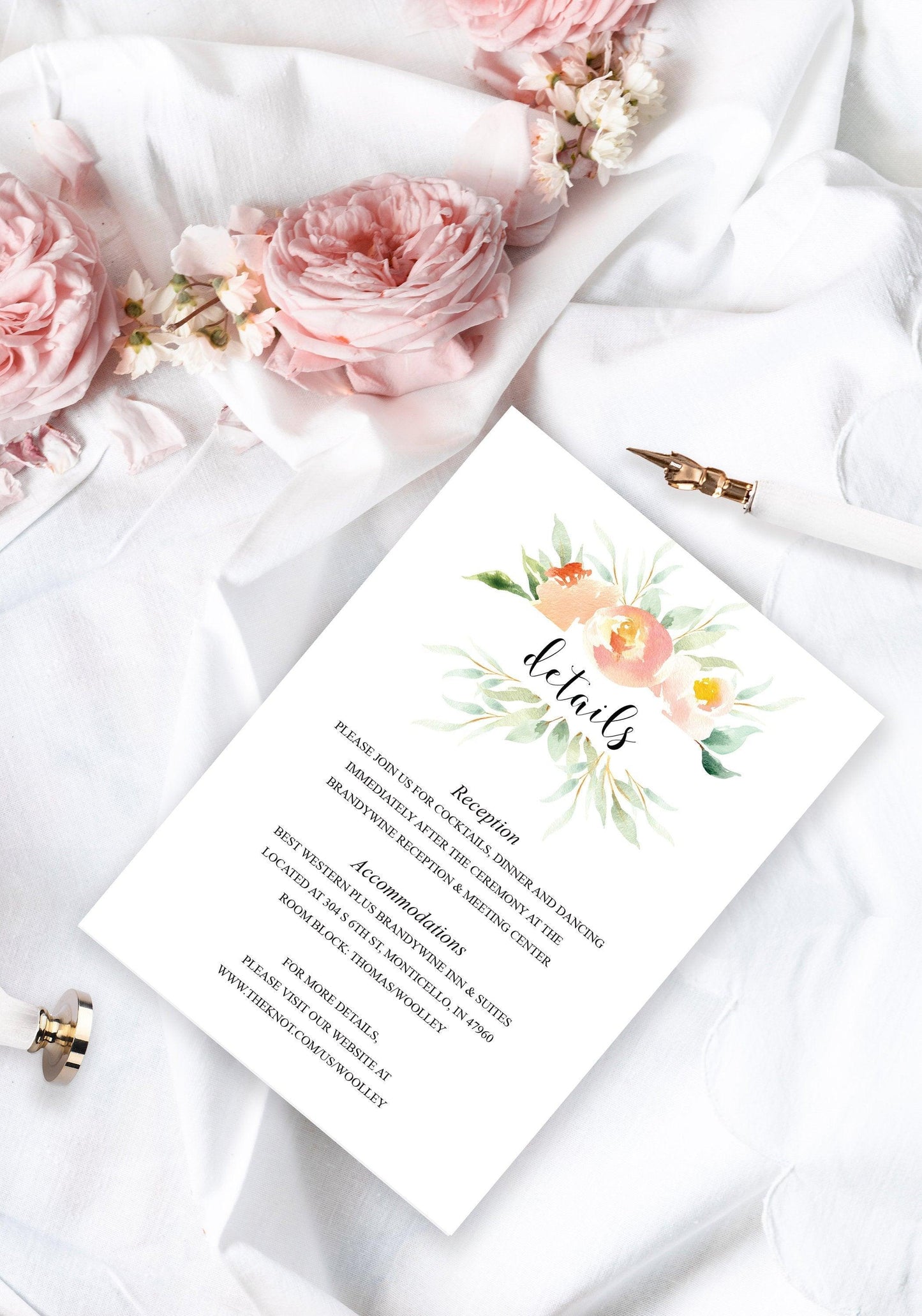 Wedding Details Card Template, Instant Download, Information Card, Wedding Info Card, Rustic Wedding,Details Template, Blush - Sarah - SAVVY PAPER CO