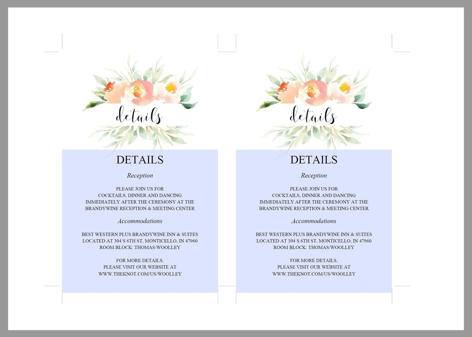 Wedding Details Card Template, Instant Download, Information Card, Wedding Info Card, Rustic Wedding,Details Template, Blush - Sarah - SAVVY PAPER CO