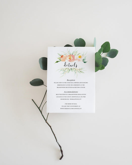 Wedding Details Card Template, Instant Download, Information Card, Wedding Info Card, Rustic Wedding,Details Template, Blush - Sarah - SAVVY PAPER CO