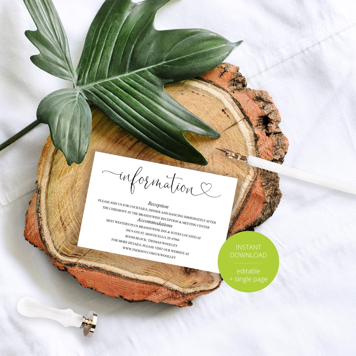 Wedding Details Card Template, Instant Download, Information Card, Wedding Info Card, Rustic Wedding, Details Template - Heather - SAVVY PAPER CO