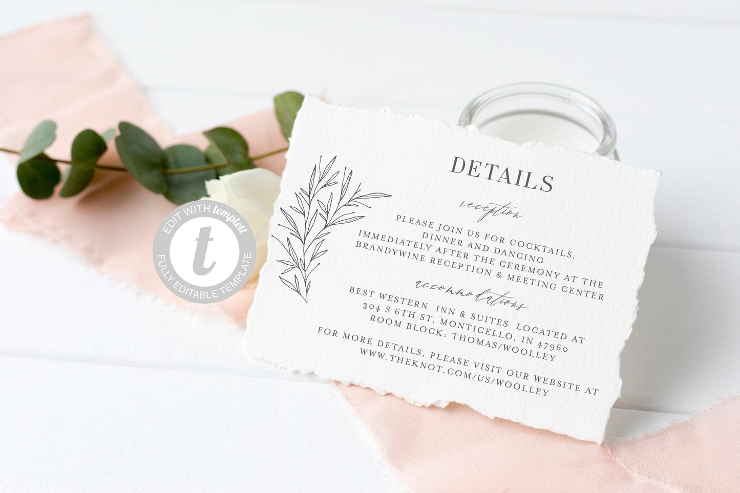 Wedding Details Card Template, Instant Download, Information Card, Wedding Info Card, Rustic Wedding,Details Template - Olivia - SAVVY PAPER CO