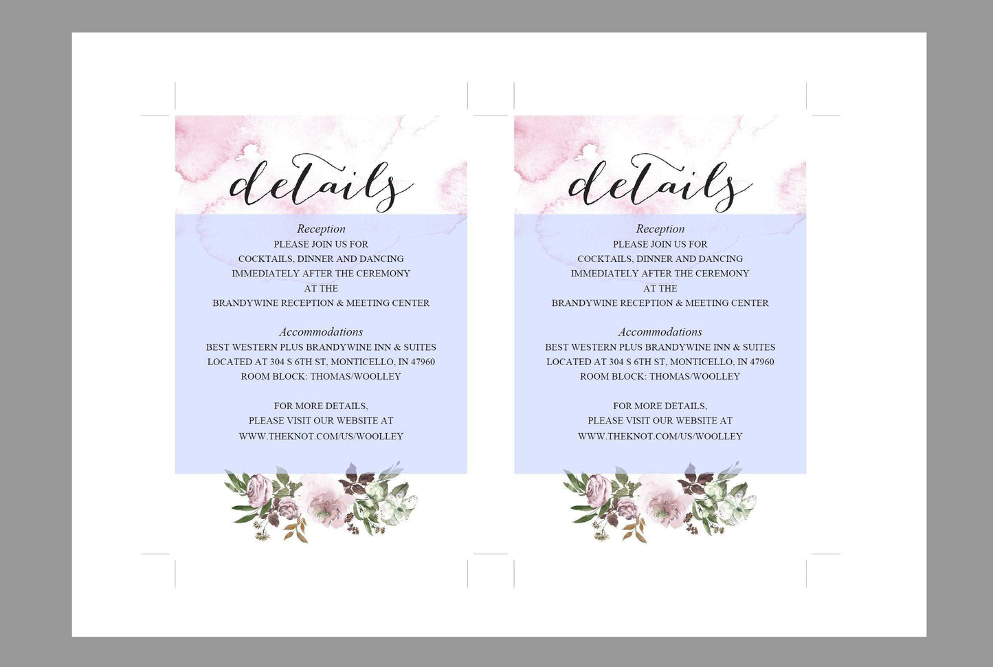 Wedding Details Card Template, Instant Download, Information Card, Wedding Info Card, Watercolor Wedding,Details Template, Floral - ELISA - SAVVY PAPER CO