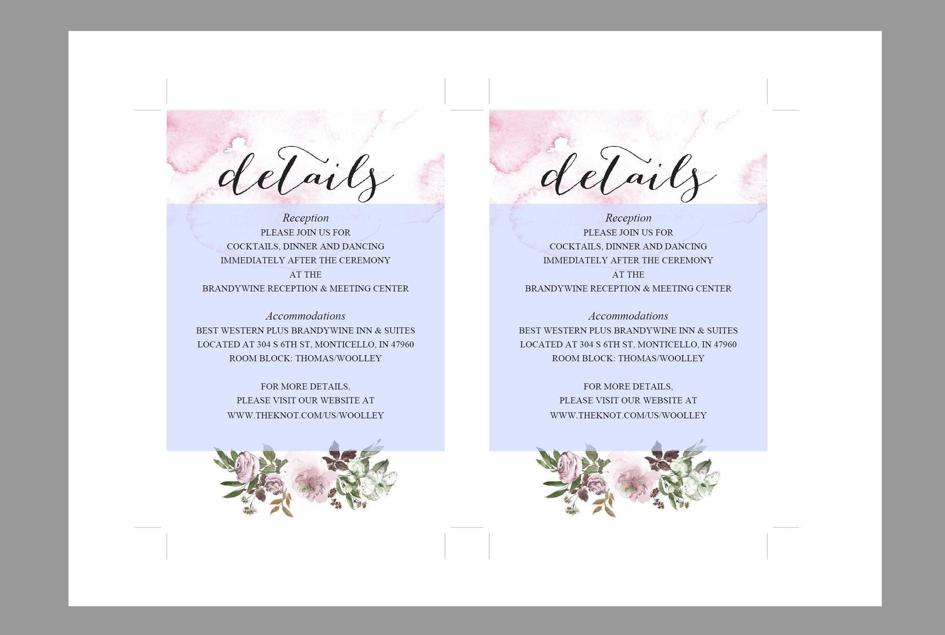 Wedding Details Card Template, Instant Download, Information Card, Wedding Info Card, Watercolor Wedding,Details Template, Floral - ELISA - SAVVY PAPER CO