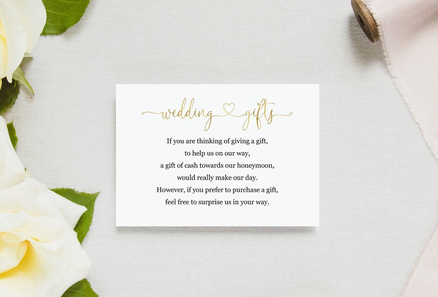 Wedding Gifts Card Template, Honeymoon Fund, Honeymoon Request, Wish Card, Wedding Insert Gold - Heather - SAVVY PAPER CO