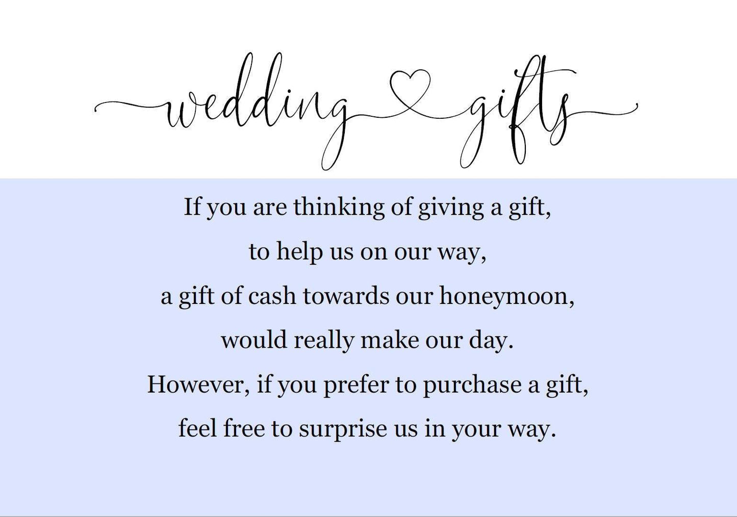 Wedding Gifts Card Template, Honeymoon Fund, Honeymoon Request, Wish Card, Wedding Insert, Rustic - Heather - SAVVY PAPER CO