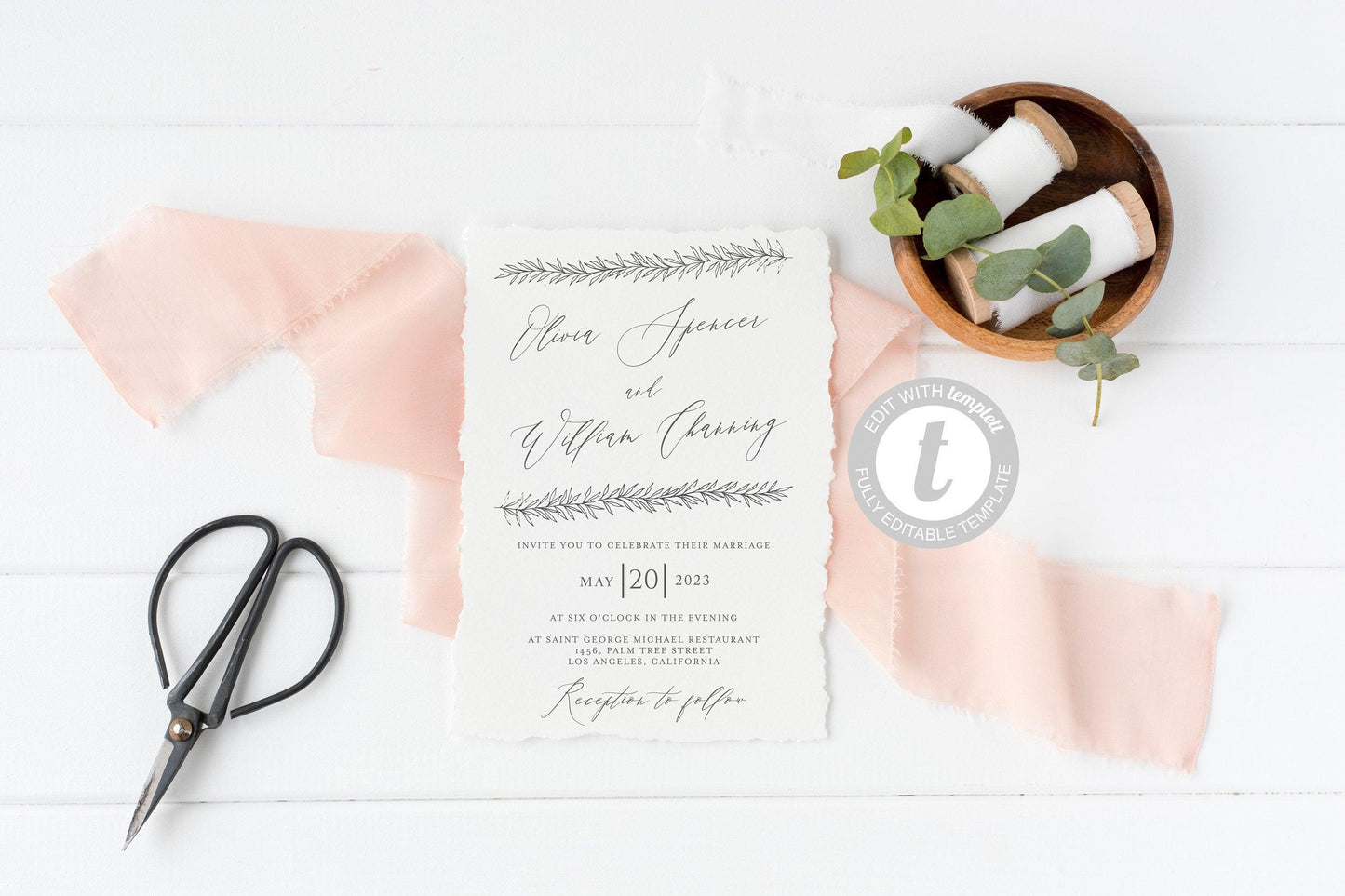 Wedding Invitation Editable Template, Printable DIY Instant Download Invites, Digital Download Invitations Calligraphy -Olivia - SAVVY PAPER CO