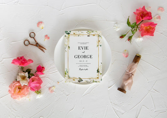 Wedding Invitation Template, Bohemian Wedding Invite, Instant Download, Floral Wedding Invitation, Heart, Gold Wedding - EVIE - SAVVY PAPER CO