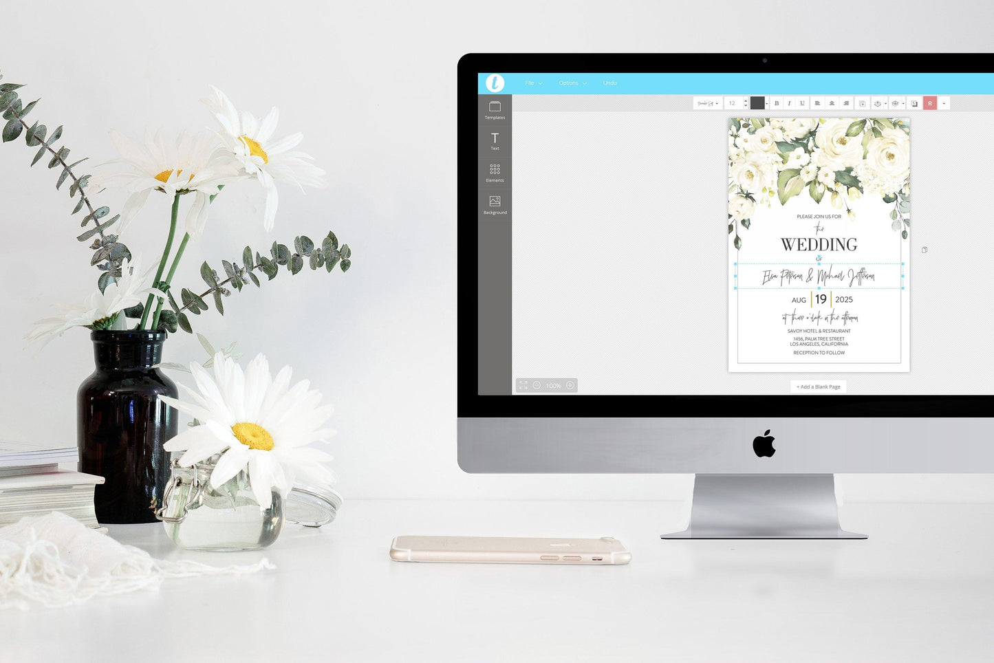 Wedding Invitation Template, Boho Wedding Invite, Ivory Wedding, Floral Wedding, Instant Download - Elsa - SAVVY PAPER CO