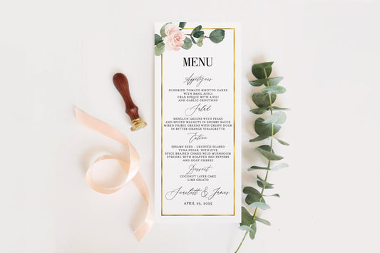 Wedding Menu Printable Wedding Menu Template Menu Floral Card Instant Download Editable Templett Greenery - Scarlett - SAVVY PAPER CO