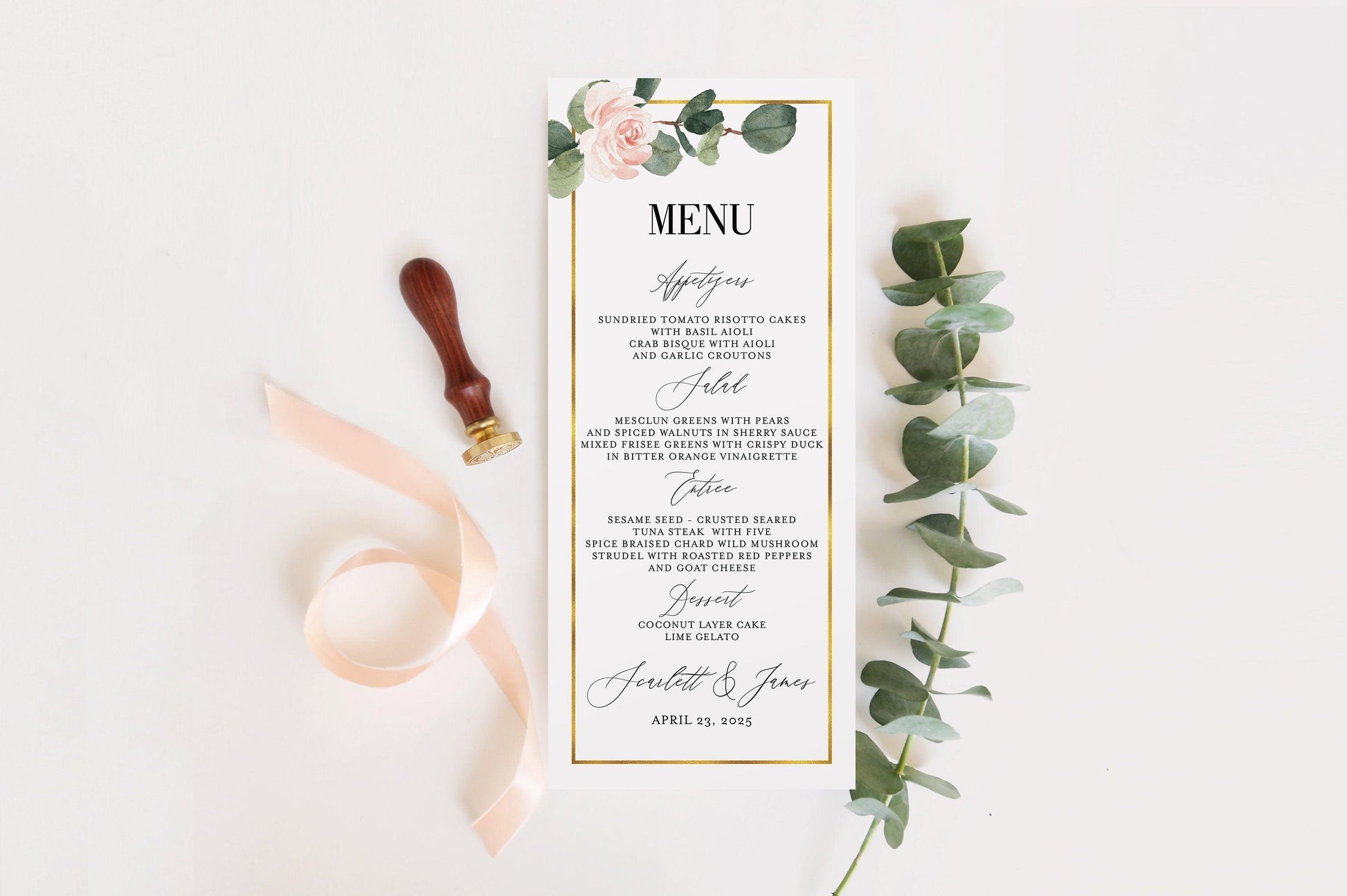 Wedding Menu Printable Wedding Menu Template Menu Floral Card Instant Download Editable Templett Greenery - Scarlett - SAVVY PAPER CO
