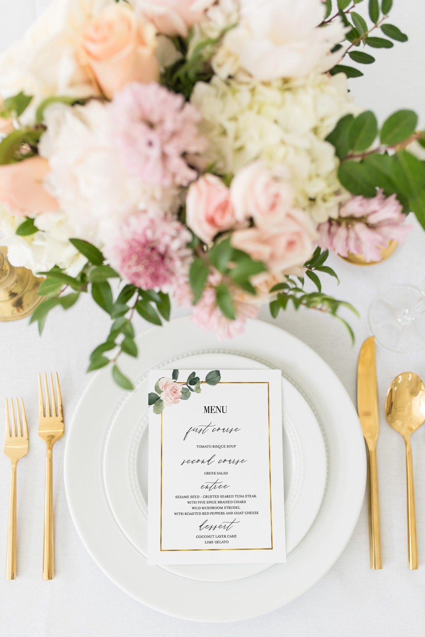 Wedding Menu Printable Wedding Menu Template Menu Floral Card Instant Download Editable Templett Greenery - Scarlett - SAVVY PAPER CO