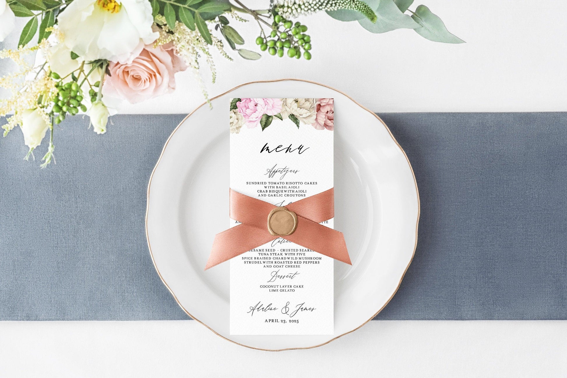 Wedding Menu Printable Wedding Menu Template Menu Floral Card Instant Download Editable Templett - Harper - SAVVY PAPER CO