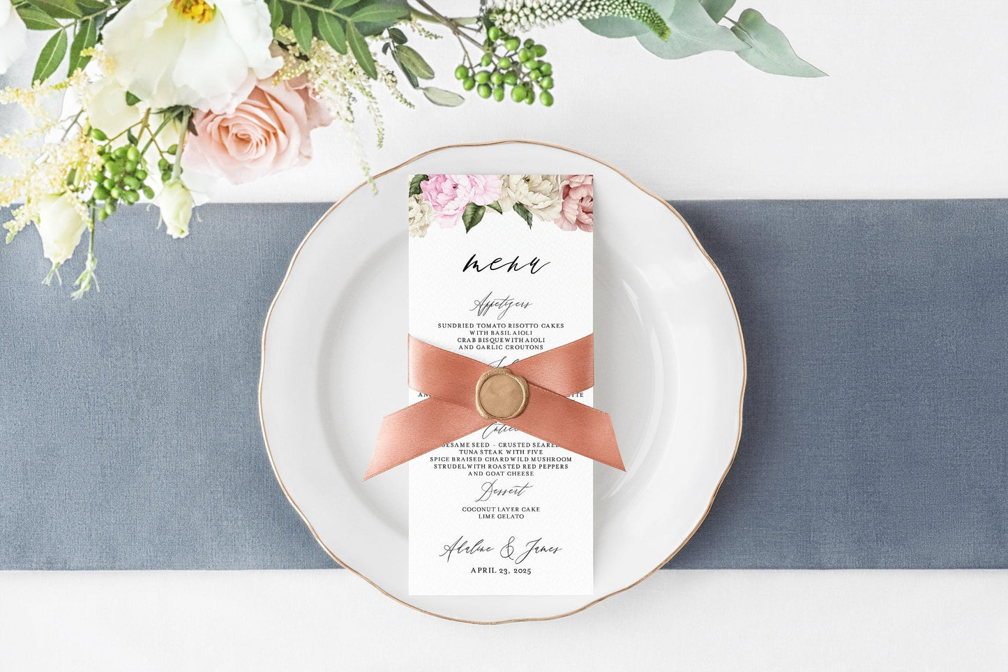 Wedding Menu Printable Wedding Menu Template Menu Floral Card Instant Download Editable Templett - Harper - SAVVY PAPER CO