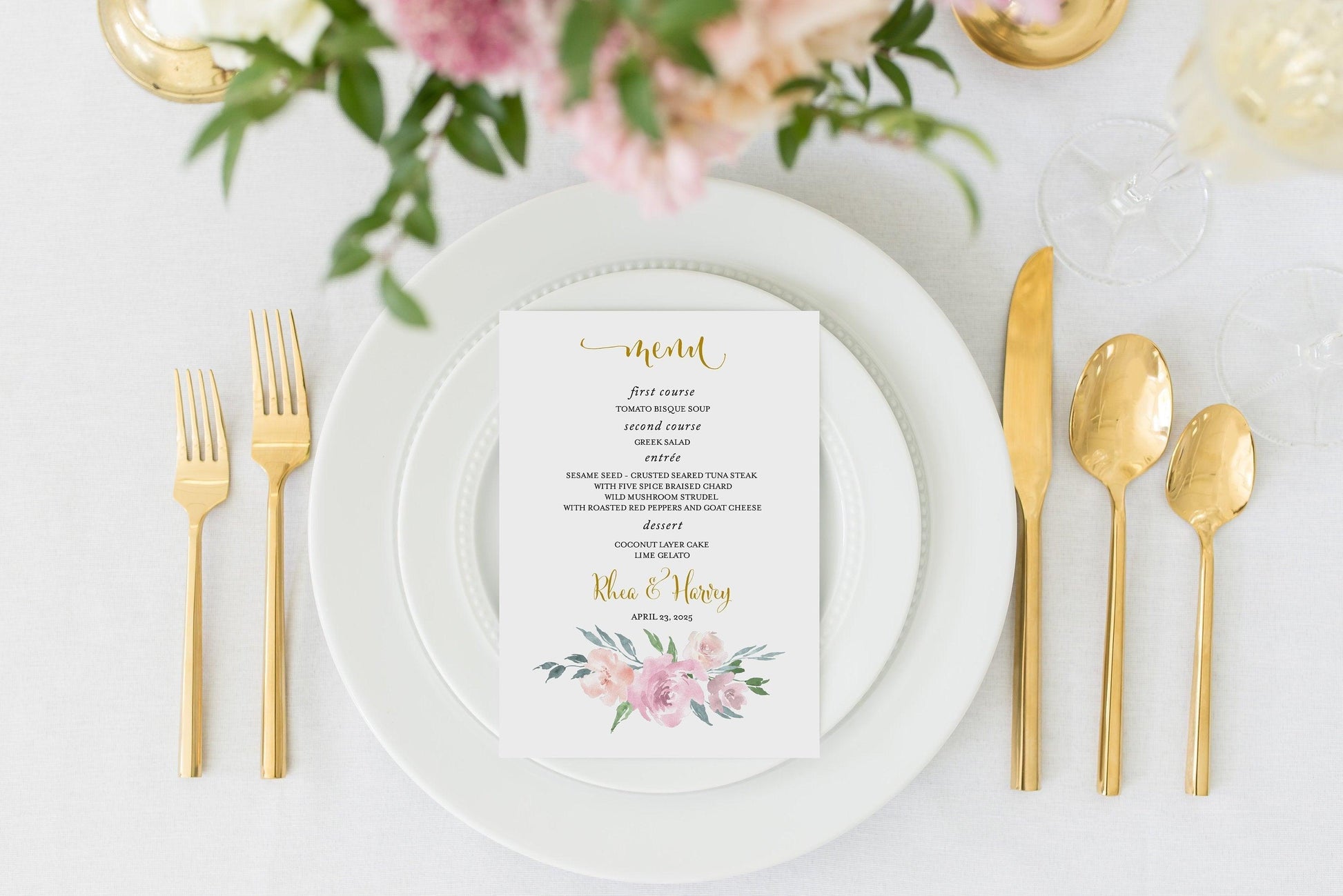 Wedding Menu Printable Wedding Menu Template Rustic Menu Dusty Blue Blush Card Instant Download Editable Templett - Rhea - SAVVY PAPER CO