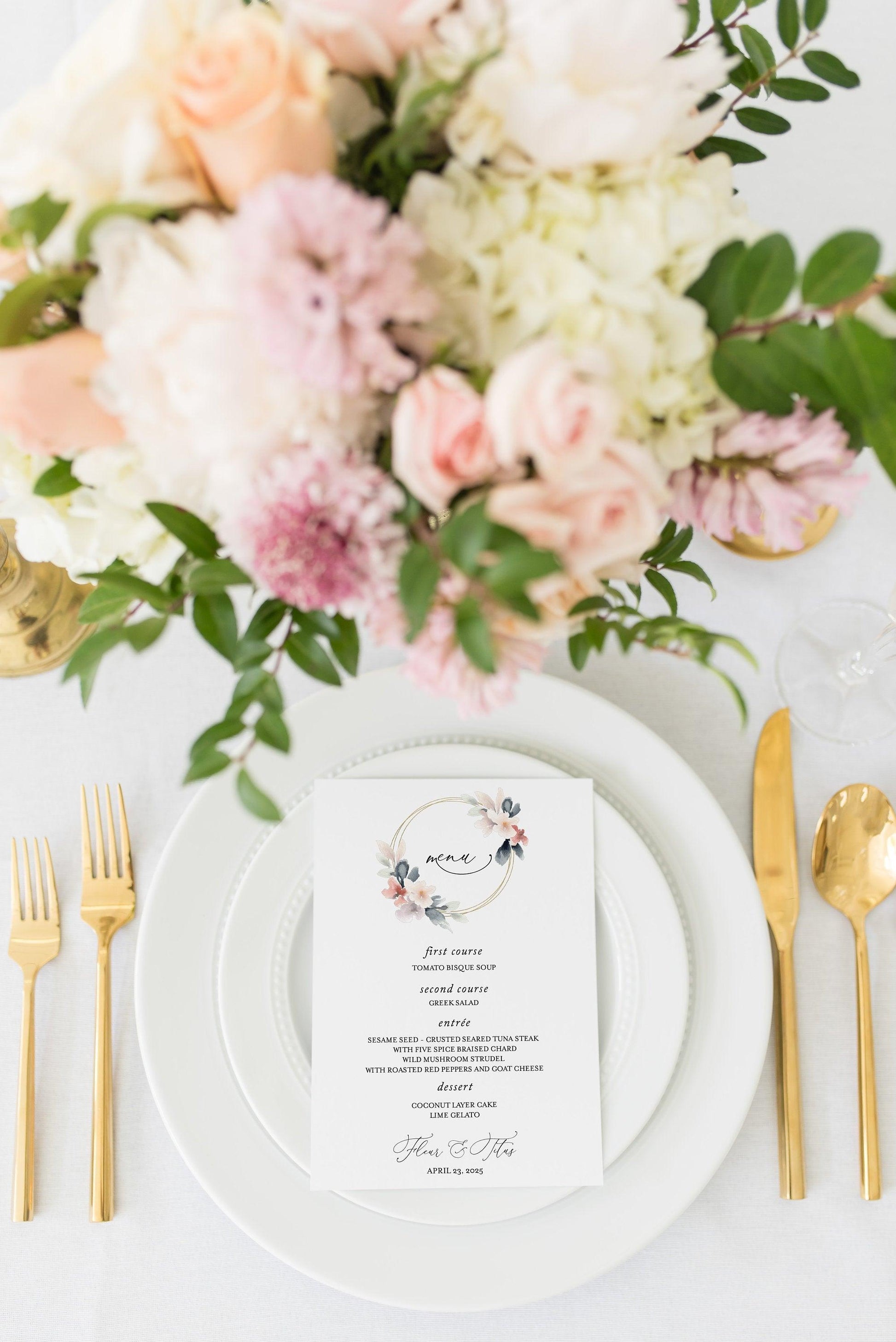 Wedding Menu Printable, Wedding Menu Template, Rustic Menu, Printable Menu Card, Instant Download Editable Templett - Fleur - SAVVY PAPER CO