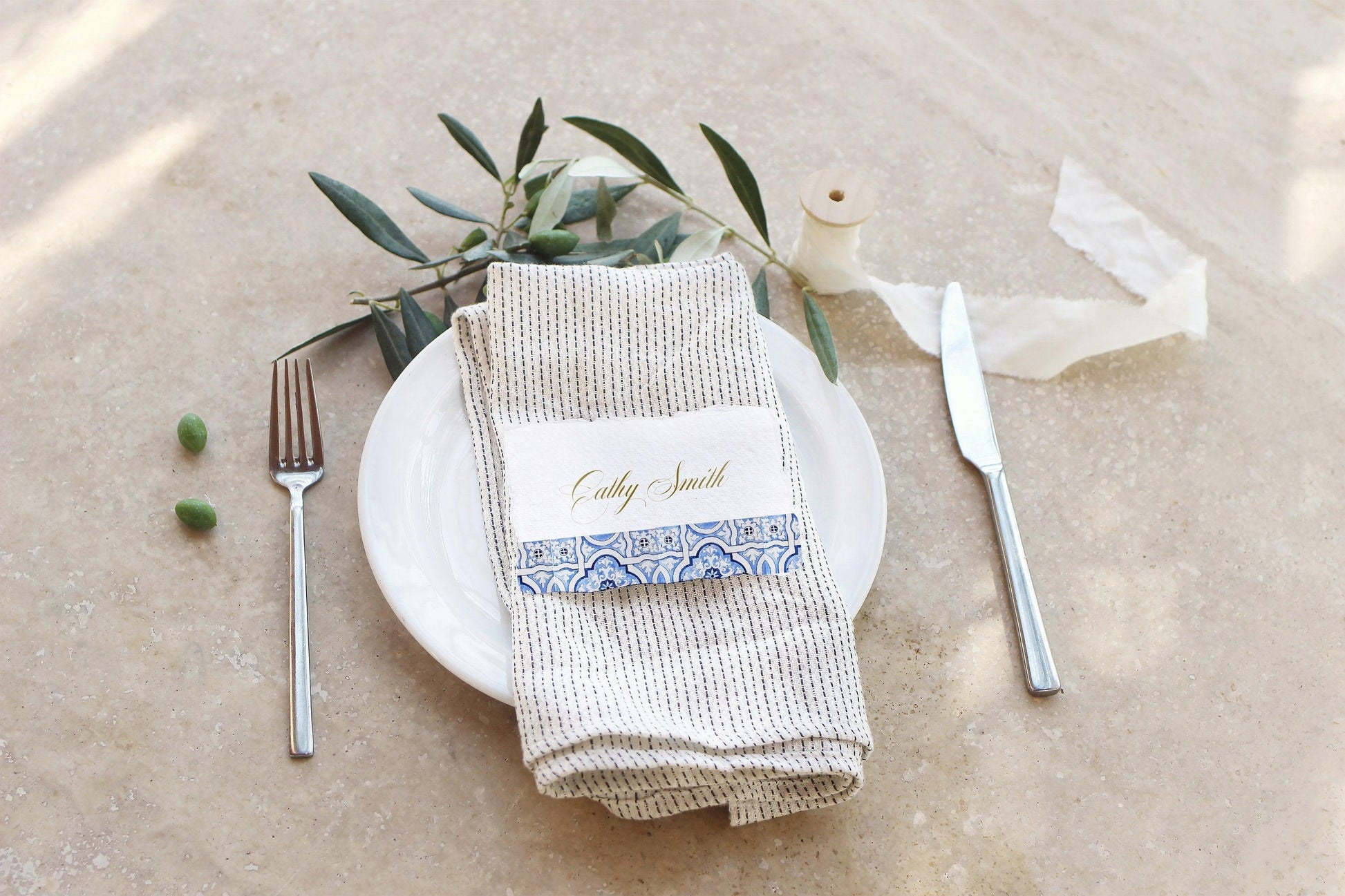 Wedding Place Card Template, Place Card Printable, Mediterranean Escort Cards, Editable Placecards, Instant Download - JUDY - SAVVY PAPER CO