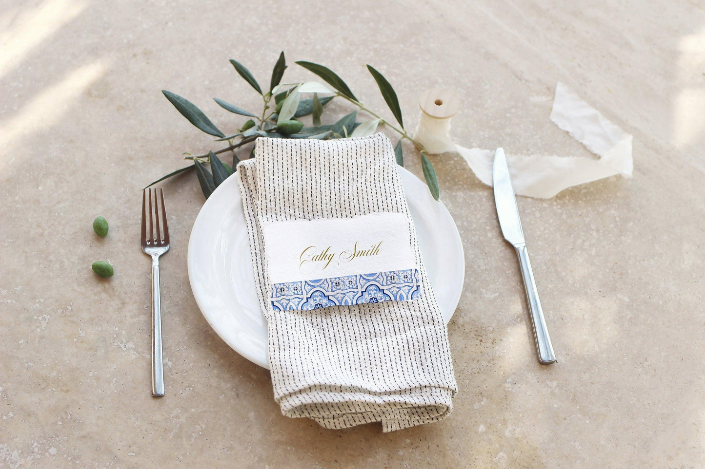 Wedding Place Card Template, Place Card Printable, Mediterranean Escort Cards, Editable Placecards, Instant Download - JUDY - SAVVY PAPER CO