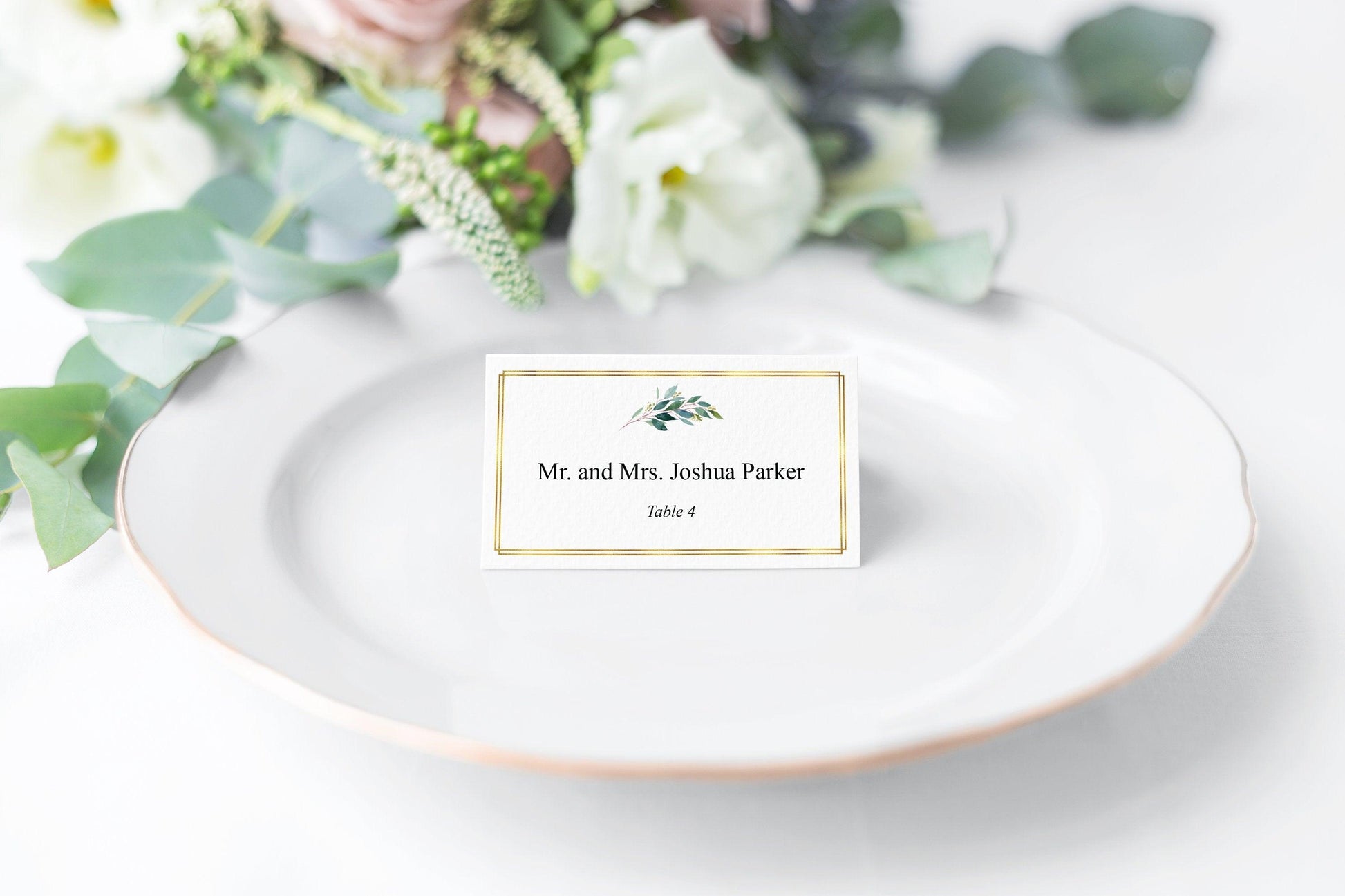 Wedding Place Card Template, Table Place Cards, Place Card Template, Tented Place Cards,Seating Cards, Name Cards, Gold, Greenery - Tara - SAVVY PAPER CO