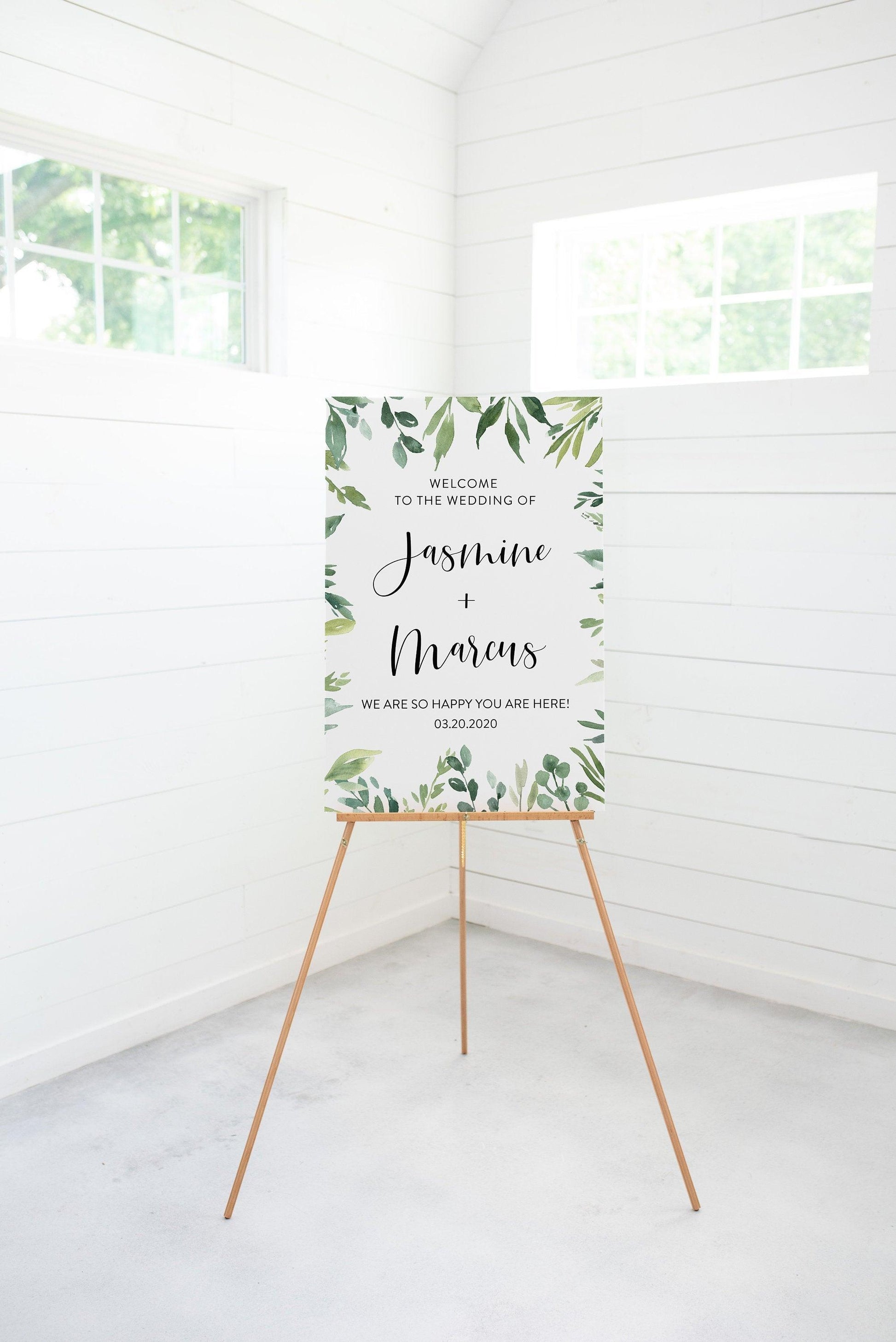 Wedding Printable Welcome Sign Editable Template Instant Download Greenery - Jasmine - SAVVY PAPER CO