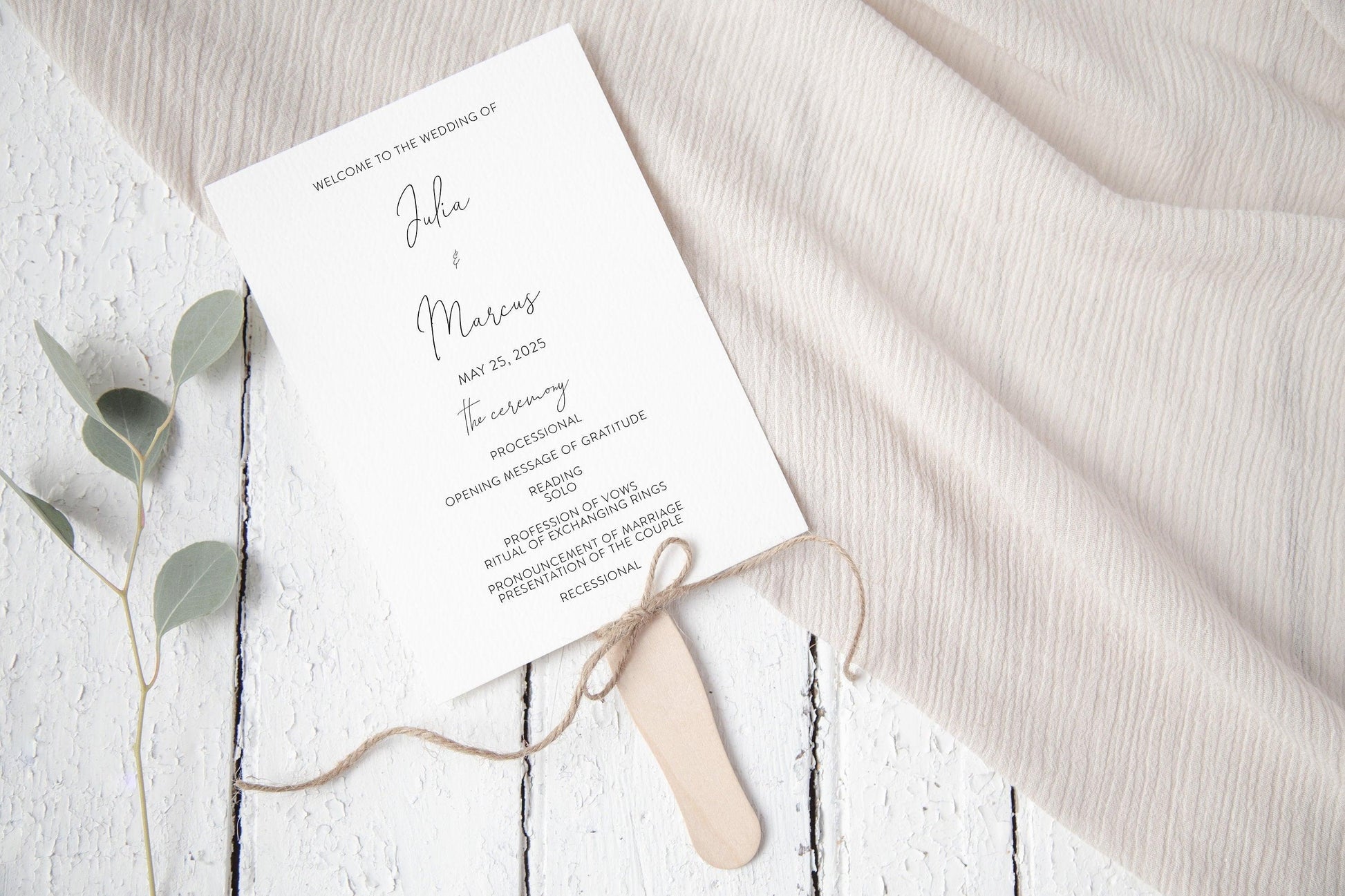 Wedding Program Fan Template, Printable Ceremony Programs, Editable Program Template, Instant download, Minimalist Programs - Julia - SAVVY PAPER CO