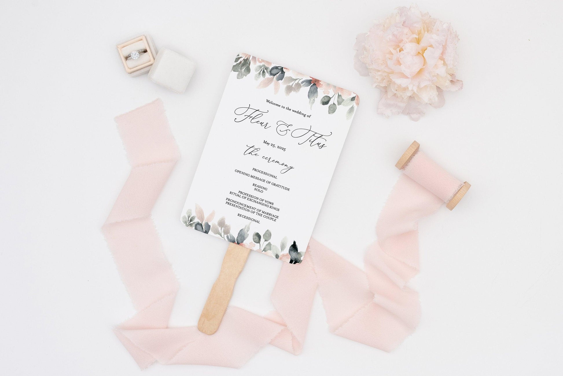 Wedding Program Fan Template Printable Ceremony Programs Editable Template Instant download - Fleur - SAVVY PAPER CO