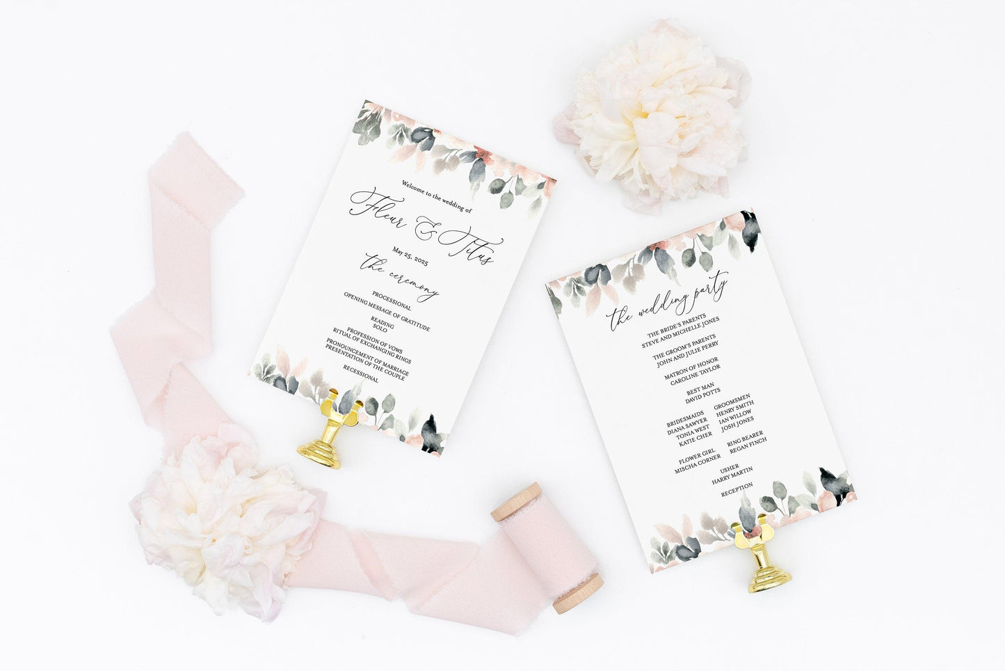 Wedding Program Fan Template Printable Ceremony Programs Editable Template Instant download - Fleur - SAVVY PAPER CO
