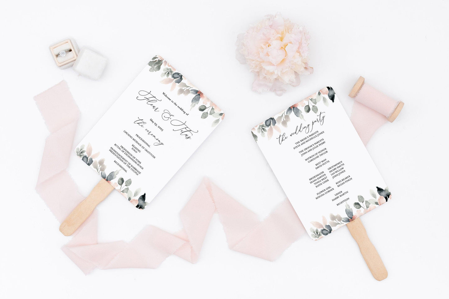 Wedding Program Fan Template Printable Ceremony Programs Editable Template Instant download - Fleur - SAVVY PAPER CO